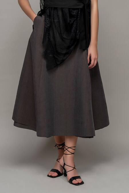 Leh Studios Black Viscose Husk Solid Skirt Online at Aza Fashions Leh Studios_Black Viscose Husk Solid Skirt_Online_at_Aza_Fashions