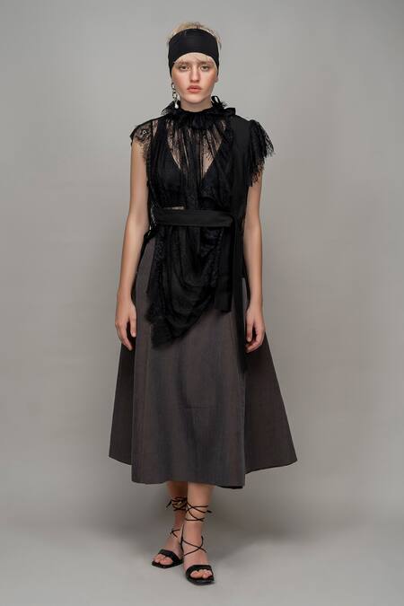 Buy Leh Studios Black Viscose Husk Solid Skirt Online at Aza Fashions Buy_Leh Studios_Black Viscose Husk Solid Skirt_Online_at_Aza_Fashions