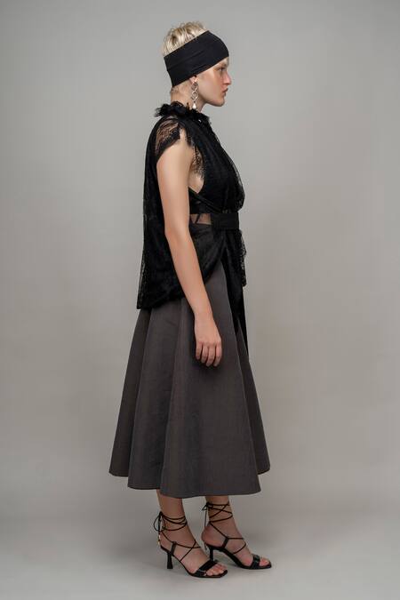 Shop Leh Studios Black Viscose Husk Solid Skirt Online at Aza Fashions Shop_Leh Studios_Black Viscose Husk Solid Skirt_Online_at_Aza_Fashions
