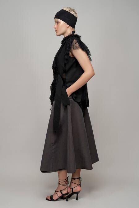 Leh Studios Black Viscose Husk Solid Skirt at Aza Fashions Leh Studios_Black Viscose Husk Solid Skirt_at_Aza_Fashions