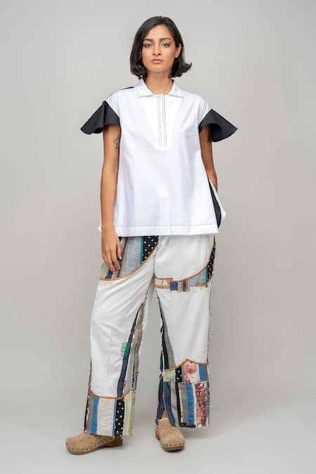 Leh Studios Black Cotton Collared Vase Color Blocked Top