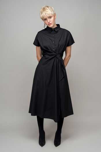 Buy LEH STUDIOS Black Cotton Collared Wrap Dress at Aza Fashions Buy_LEH STUDIOS_Black Cotton Collared Wrap Dress _at_Aza_Fashions
