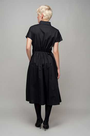 Shop LEH STUDIOS Black Cotton Collared Wrap Dress at Aza Fashions Shop_LEH STUDIOS_Black Cotton Collared Wrap Dress _at_Aza_Fashions