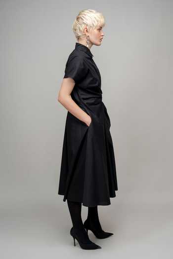 LEH STUDIOS Black Cotton Collared Wrap Dress Online at Aza Fashions LEH STUDIOS_Black Cotton Collared Wrap Dress _Online_at_Aza_Fashions