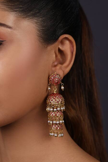 Just Jewellery Stone Studded Layered Jhumkas 