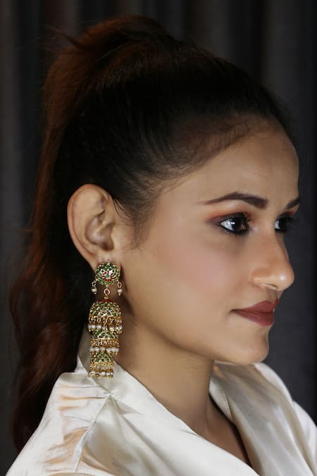 Just Jewellery Gold Plated Stone Embellished Layered Jhumkas 