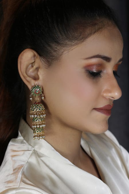Just Jewellery Stone Embellished Layered Jhumkas 
