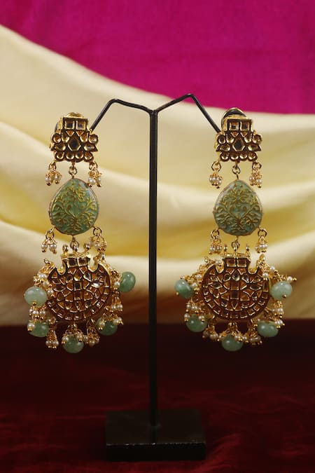 Just Jewellery Gold Plated Kundan Floral Meenakari Work Chandbalis