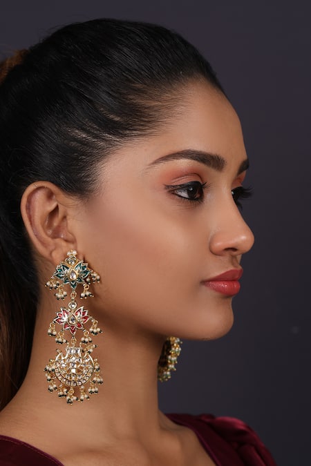 Just Jewellery Lotus Carved Layered Chandbalis 