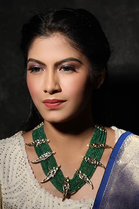 Just Jewellery Gold Plated Kundan Bird Carved Necklace 