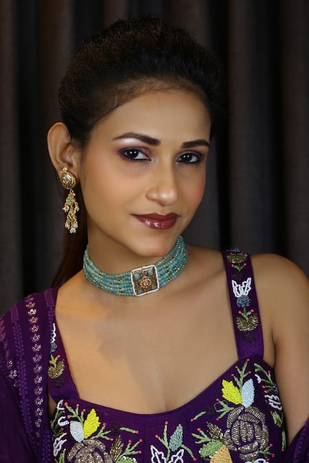 Just Jewellery Blue Bead Studded Choker 