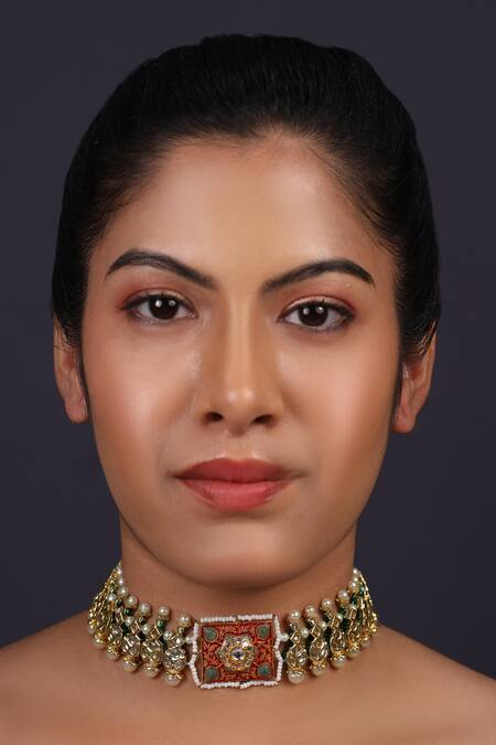 Just Jewellery Red Kundan Embellished Choker 
