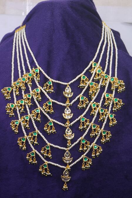 Just Jewellery Kundan Polki Embellished Layered Pendant Necklace 