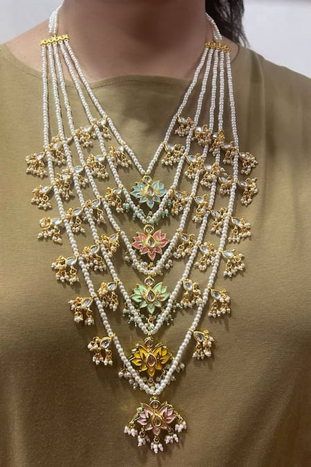 3 layered Bridal Kundan Necklace and Earring set by Leshya – BANGLES BY  LESHYA
