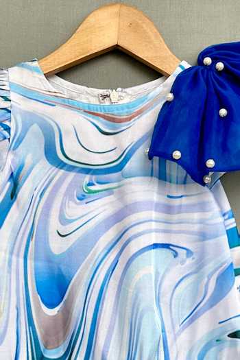 Label Neeti_Blue Net, Organza, Cotton Pearls Swirl Print Tiered Dress _Online_at_Aza_Fashions