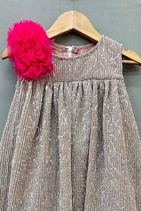 Label Neeti_Silver Lycra, Cotton Sequins, Applique Embellished Dress _Online_at_Aza_Fashions
