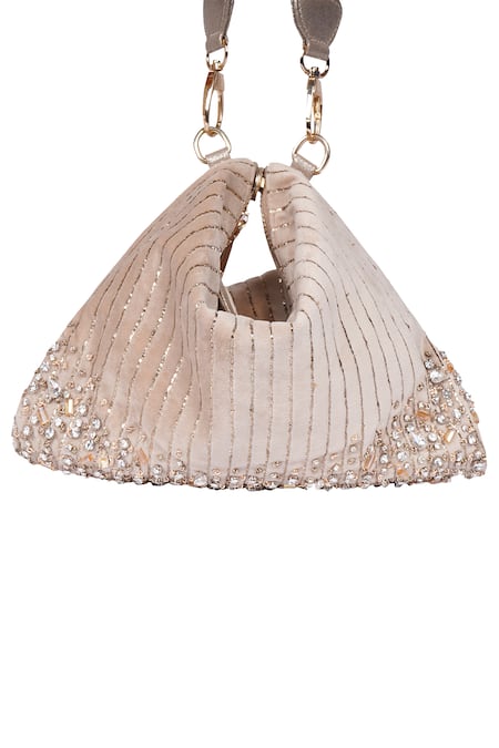 Shop Veruschka By Payal Kothari Cream Embellished Grace Crystal Hobo Bag Online at Aza Fashions Shop_Veruschka By Payal Kothari_Cream Embellished Grace Crystal Hobo Bag _Online_at_Aza_Fashions