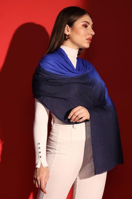 Buy Blue Wool Ombre Shawl by Modarta Online at Aza Fashions in US