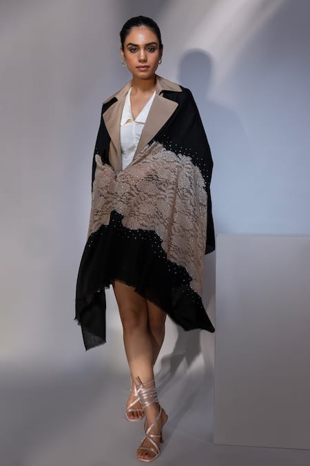 Shop_Modarta_Black Swarovski Studded Shawl _Online_at_Aza_Fashions
