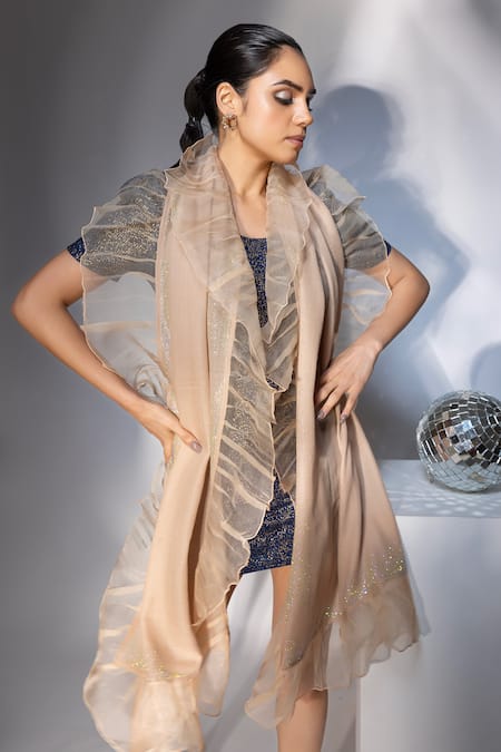 Shop Modarta Beige Swarovski Border Embellished Ruffle Shawl Online at Aza Fashions Shop_Modarta_Beige Swarovski Border Embellished Ruffle Shawl _Online_at_Aza_Fashions