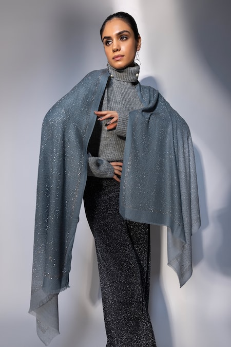 Modarta Grey Swarovski Embellished Shawl Online at Aza Fashions Modarta_Grey Swarovski Embellished Shawl _Online_at_Aza_Fashions