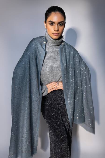 Shop Modarta Grey Swarovski Embellished Shawl Online at Aza Fashions Shop_Modarta_Grey Swarovski Embellished Shawl _Online_at_Aza_Fashions
