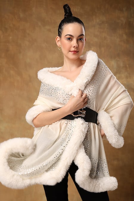 Modarta_White Swarovski Work Shawl _Online_at_Aza_Fashions