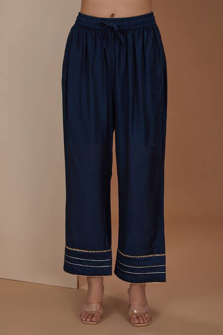 Neha Khullar_Blue Silk, Cotton, Floral Print Short Anarkali Pant Set _Online_at_Aza_Fashions