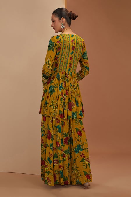 Neha Khullar Floral Print Short Anarkali Sharara Set 