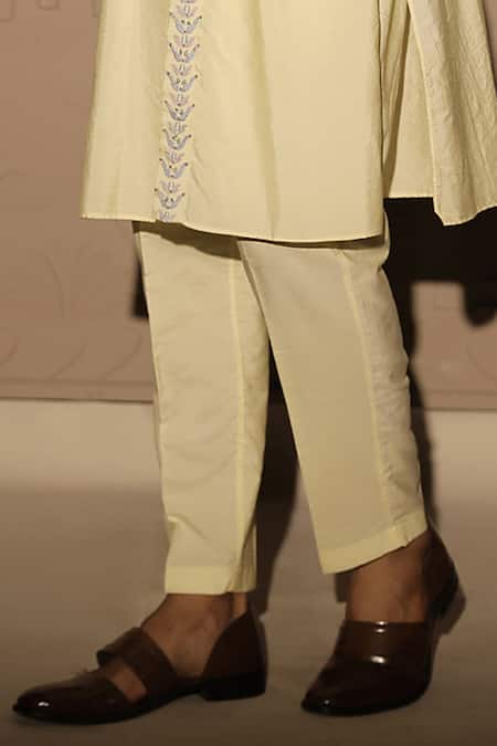 Buy_Jubinav Chadha_Yellow Cotton, Silk Embroidery Layered Kurta Set _Online_at_Aza_Fashions