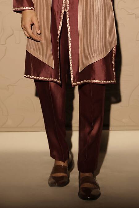 Jubinav Chadha Wine Chanderi Embroidery Colorblock Kurta Set at Aza Fashions Jubinav Chadha_Wine Chanderi Embroidery Colorblock Kurta Set _at_Aza_Fashions