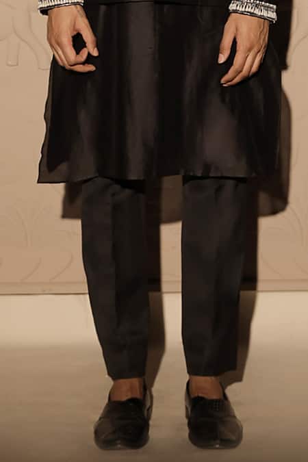 Shop_Jubinav Chadha_Black Chanderi Pearls, Embroidery And White Nehru Jacket Set _Online_at_Aza_Fashions