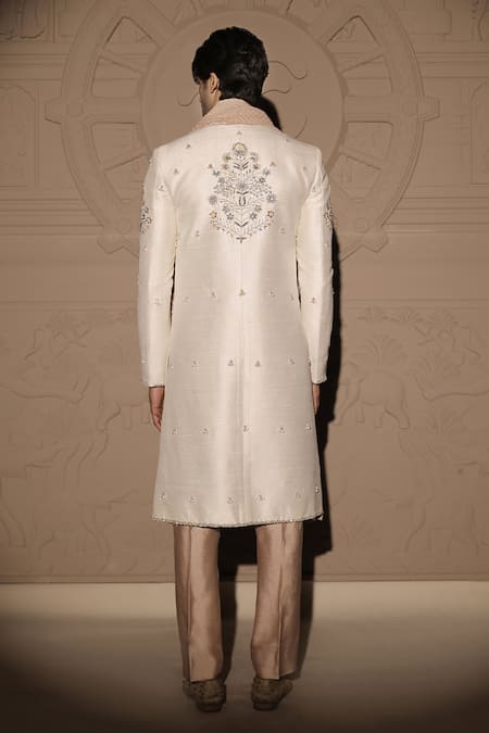 Shop Jubinav Chadha Ivory Georgette, Silk Pearls, Sequins, Embroidery Sherwani Set at Aza Fashions Shop_Jubinav Chadha_Ivory Georgette, Silk Pearls, Sequins, Embroidery Sherwani Set _at_Aza_Fashions