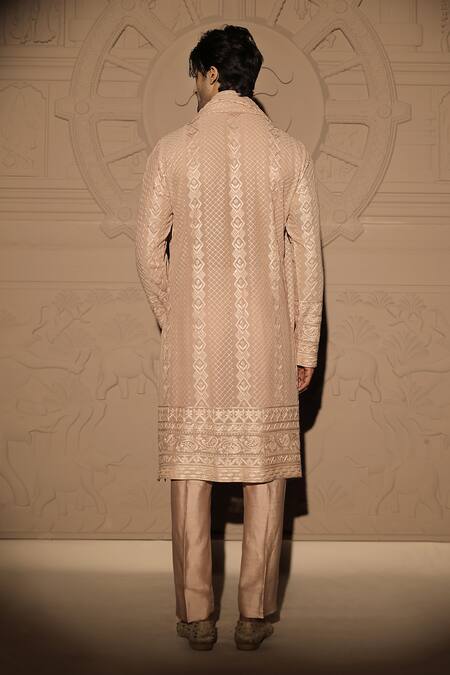 Shop Jubinav Chadha Ivory Georgette, Silk Pearls, Sequins, Embroidery Sherwani Set Online at Aza Fashions Shop_Jubinav Chadha_Ivory Georgette, Silk Pearls, Sequins, Embroidery Sherwani Set _Online_at_Aza_Fashions