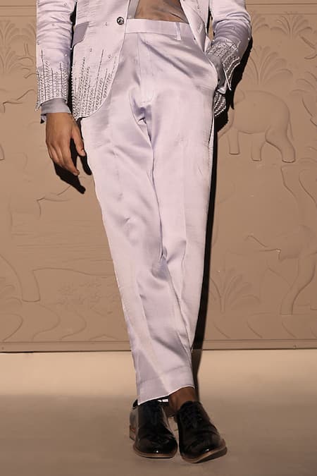 Buy_Jubinav Chadha_Purple Organza, Satin Pearls, Cut Work, Embroidery Checkered Blazer Set _Online_at_Aza_Fashions