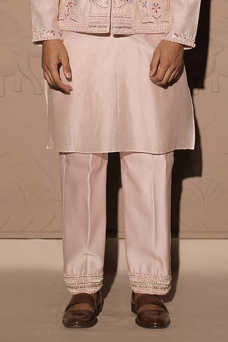 Jubinav Chadha Pink Chanderi Sequins, Pearls, Gota Patti, Beads Embroidered Bundi And Kurta Set at Aza Fashions Jubinav Chadha_Pink Chanderi Sequins, Pearls, Gota Patti, Beads Embroidered Bundi And Kurta Set _at_Aza_Fashions