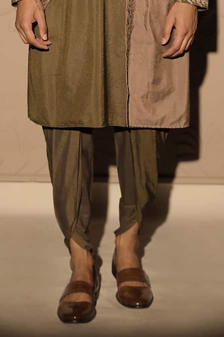 Shop_Jubinav Chadha_Green Cotton, Silk Embroidery Layered Kurta Set _Online_at_Aza_Fashions