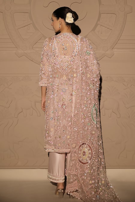 Jubinav Chadha Pearl & Sequin Embroidered Kurta Pant Set 