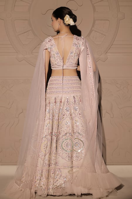 Shop Jubinav Chadha Pink Chanderi Sequins, Beads, Persian Bagh Embellished Lehenga With Blouse at Aza Fashions Shop_Jubinav Chadha_Pink Chanderi Sequins, Beads, Persian Bagh Embellished Lehenga With Blouse _at_Aza_Fashions
