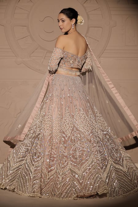 Shop Jubinav Chadha Beige Net Pearls, Sequins, Beads Bahar Embellished Bridal Lehenga Set at Aza Fashions Shop_Jubinav Chadha_Beige Net Pearls, Sequins, Beads Bahar Embellished Bridal Lehenga Set _at_Aza_Fashions