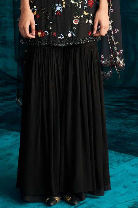 Kashmiraa Black Organza, Georgette Cut Work, Sequins, Floral Dana Kurta Sharara Set Online at Aza Fashions Kashmiraa_Black Organza, Georgette Cut Work, Sequins, Floral Dana Kurta Sharara Set _Online_at_Aza_Fashions