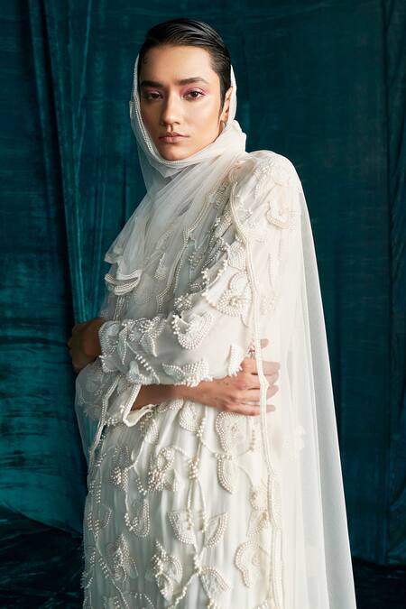Buy Kashmiraa Ivory Organza, Georgette Beads, Pearls Floral Embroidered Kurta Sharara Set Online at Aza Fashions Buy_Kashmiraa_Ivory Organza, Georgette Beads, Pearls Floral Embroidered Kurta Sharara Set _Online_at_Aza_Fashions