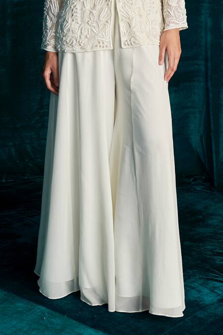 Buy Kashmiraa Ivory Organza, Georgette Beads, Cut Work Pearl Embroidered Jacket And Palazzo Set Online at Aza Fashions Buy_Kashmiraa_Ivory Organza, Georgette Beads, Cut Work Pearl Embroidered Jacket And Palazzo Set _Online_at_Aza_Fashions