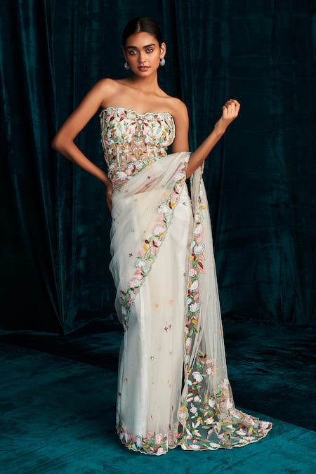 Kashmiraa Resham Embroidered Saree & Corset Blouse Set 