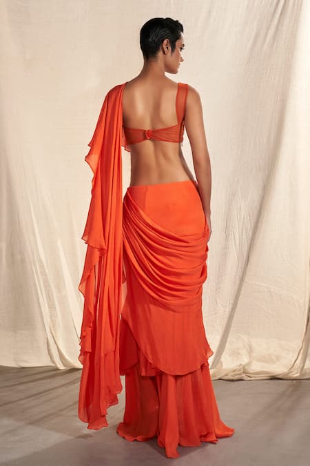 Kashmiraa Embroidered Pre-Draped Ruffle Saree Set 