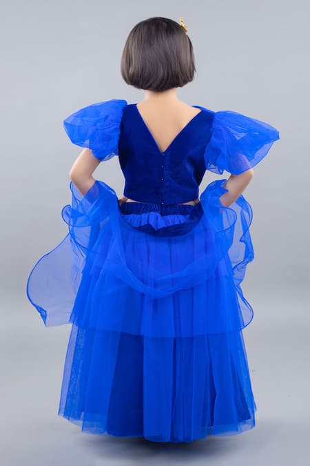 Shop Pinkcow designs pvt ltd Blue Velvet, Net, Organza Sequins, Embroidery Flora Lehenga Blouse Set at Aza Fashions Shop_Pinkcow designs pvt ltd_Blue Velvet, Net, Organza Sequins, Embroidery Flora Lehenga Blouse Set _at_Aza_Fashions