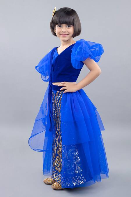 Pinkcow designs pvt ltd Blue Velvet, Net, Organza Sequins, Embroidery Flora Lehenga Blouse Set Online at Aza Fashions Pinkcow designs pvt ltd_Blue Velvet, Net, Organza Sequins, Embroidery Flora Lehenga Blouse Set _Online_at_Aza_Fashions