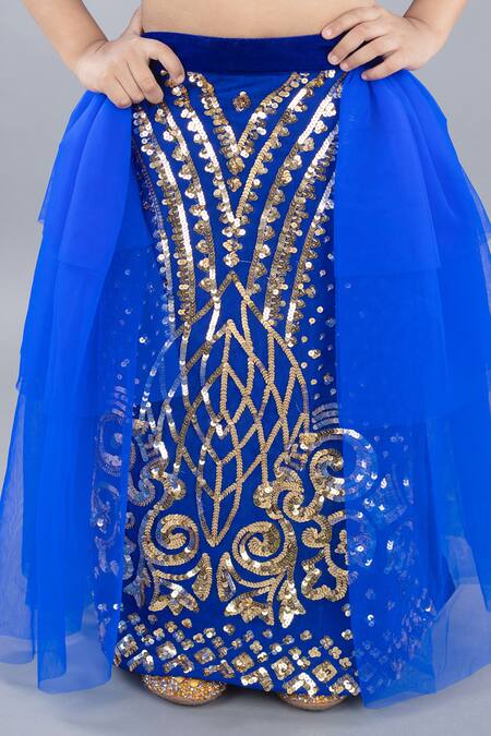 Buy Pinkcow designs pvt ltd Blue Velvet, Net, Organza Sequins, Embroidery Flora Lehenga Blouse Set Online at Aza Fashions Buy_Pinkcow designs pvt ltd_Blue Velvet, Net, Organza Sequins, Embroidery Flora Lehenga Blouse Set _Online_at_Aza_Fashions