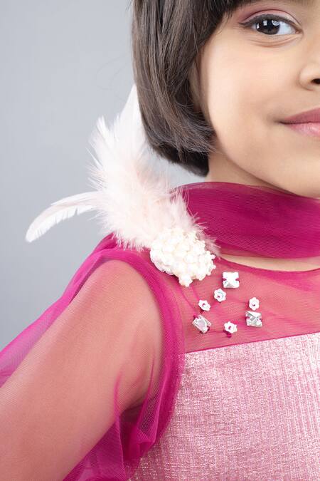 Pinkcow designs pvt ltd Gold Crepe, Net Pearls, Feathers Embellished Ruffle Tier Lehenga Set Online at Aza Fashions Pinkcow designs pvt ltd_Gold Crepe, Net Pearls, Feathers Embellished Ruffle Tier Lehenga Set _Online_at_Aza_Fashions