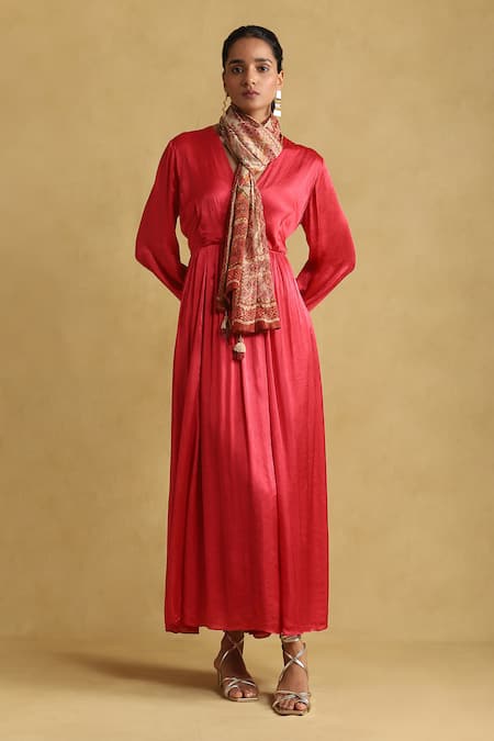 Ritu Kumar Solid Maxi Dress with Scarf 